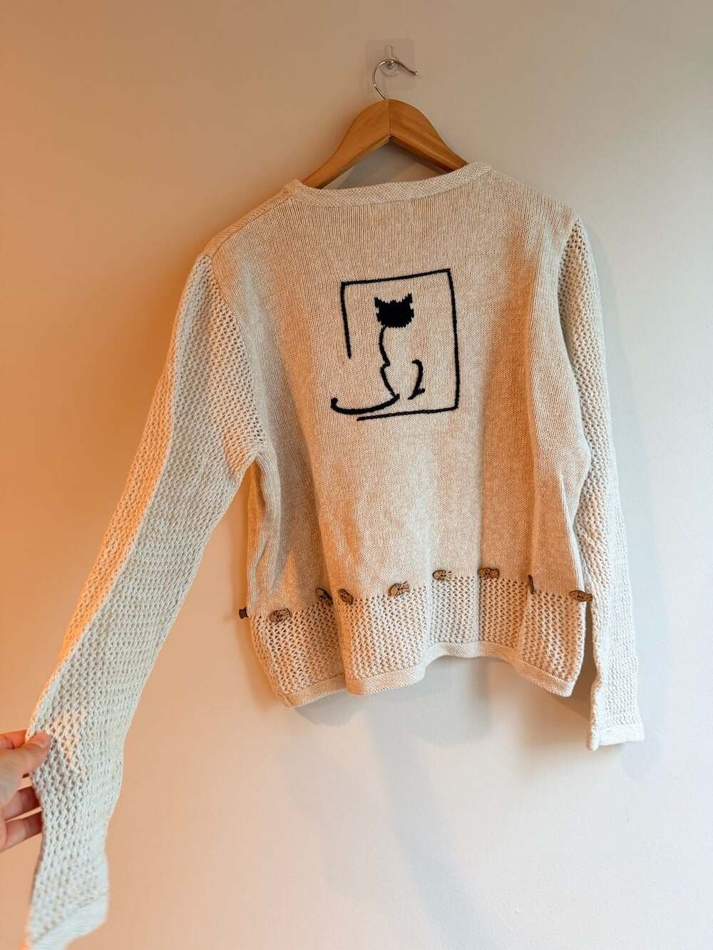 Christopher & Banks Size M Hand Embroidered Cat Sweater with Fish Buttons - Picture 8 of 10